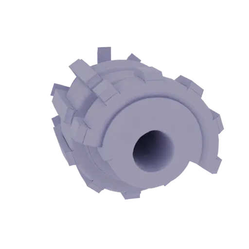 3D model of a grey industrial gear with a central bore and prominent teeth, viewed from an angle.