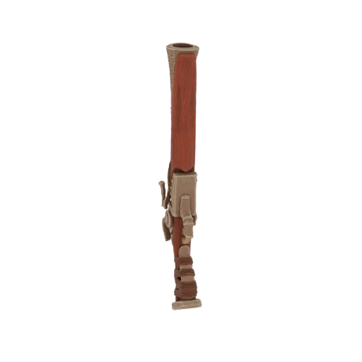 Vista lateral de un modelo 3D detallado de una pistola de pedernal victoriana con culata de madera y detalles metálicos.