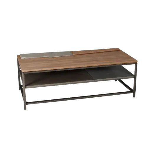 Minimal Coffee Table Product Viz 3D model, living room, three-quarter studio product render, wood grain detail.