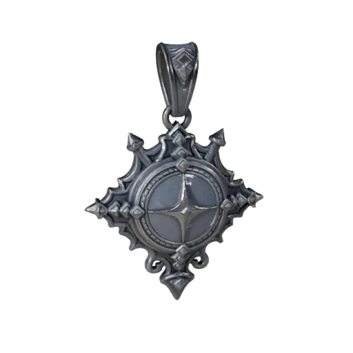 Ornate Pendant game ready 3D model, top-down studio render, with calibrated pendant silhouette and material reads.