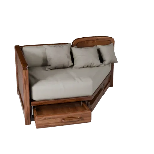 Storage Daybed render detail 3D model, three-quarter studio render, with clean topology and PBR shading on the bed.