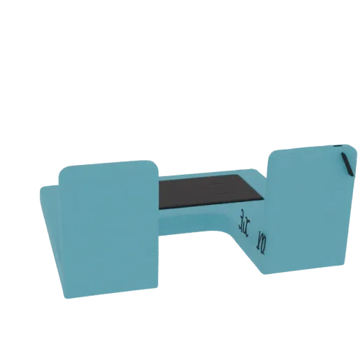 3D model of a blue children's step stool with a dark grey seat and upright supports.