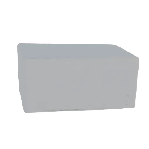 Rendu 3D d'un bloc rectangulaire simple, gris, finition mate lisse, isolé sur fond blanc.