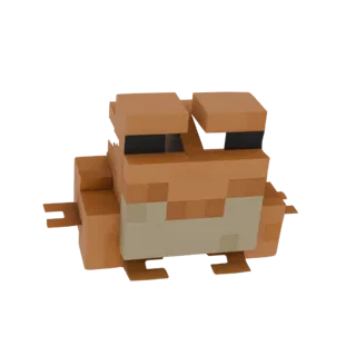 A 3D model of a cute, orange frog with a blocky, pixelated design inspired by Minecraft, shown from a side-front angle.