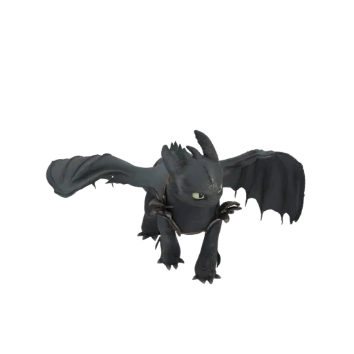 3D model of Toothless the Night Fury dragon from How to Train Your Dragon, in a dynamic pose with wings slightly spread.