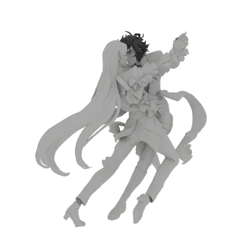 3D model of a couple in a romantic dance pose, with the male figure holding the female figure, their bodies entwined.