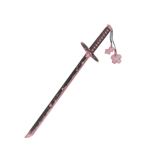 3D model of a pink katana with cherry blossom decorations and a tassel, displayed against a white background.