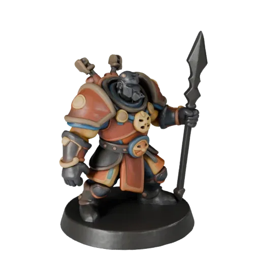 Fantasy Warrior Miniature stylized 3D model preview showing silhouette, three-quarter game view, pose and resin detail