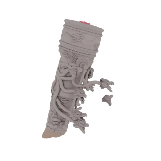 3D model of an ornate vase with intricate dragon carvings wrapping around its body, featuring a textured rim and an organic b