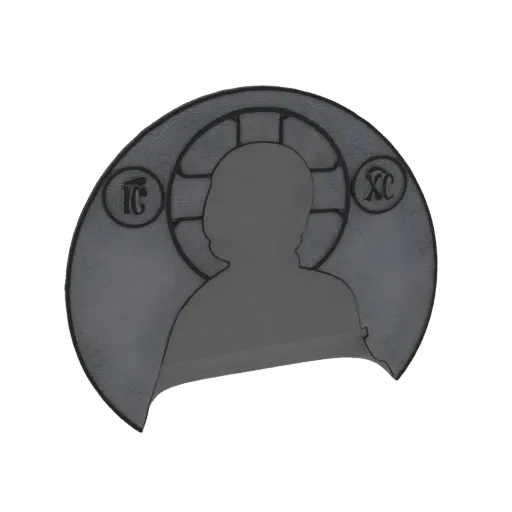 3D model of an Orthodox Icon of Christ Pantocrator, featuring a stylized silhouette of Christ with a halo and Greek inscripti