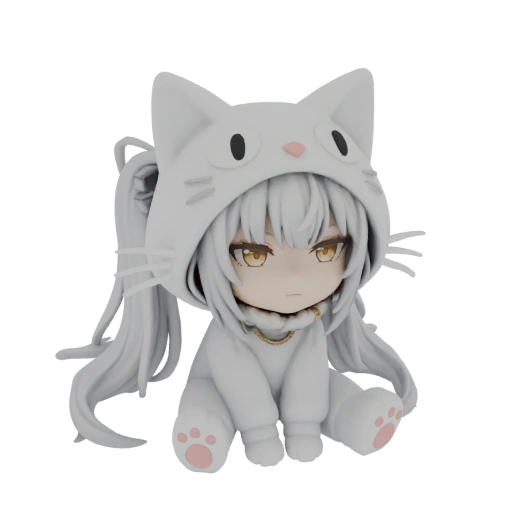 Chibi Cat Hoodie Girl 3D Model