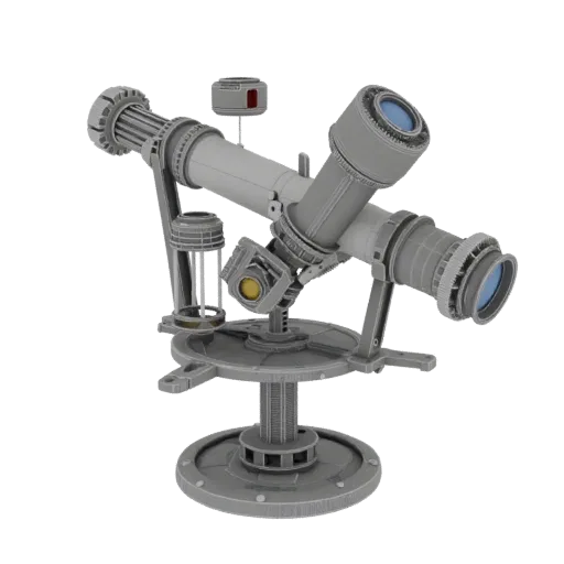 Portable Star Tracker Printable 3D model, isometric STL render, showing metal tubes, optical alignment.