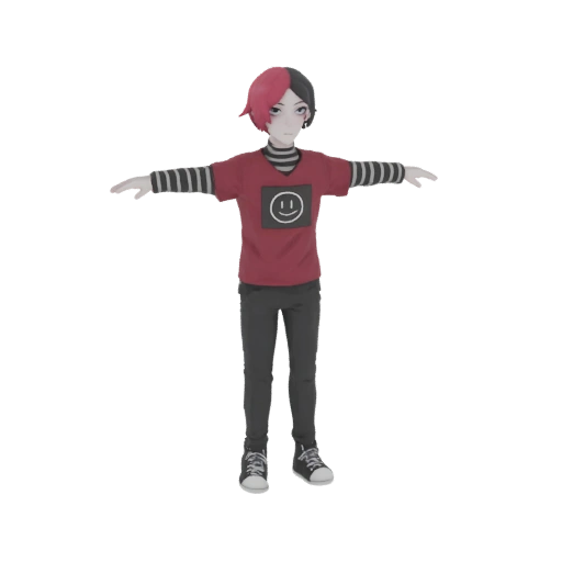 Anime Boy with Red and Black Hair and Smiley Face T-Shirt