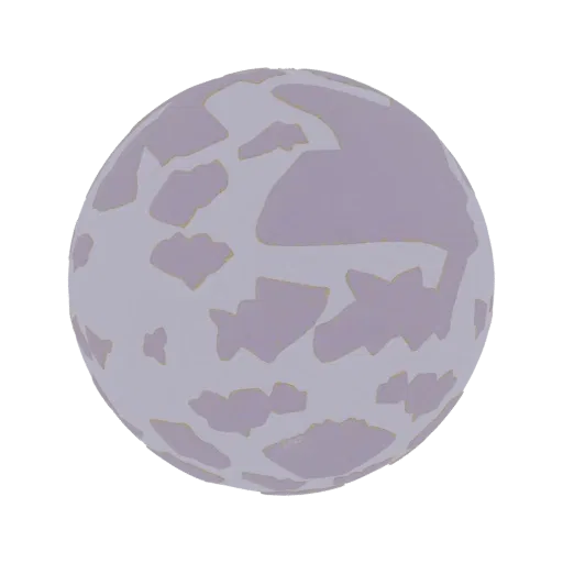 3D render of an abstract sphere with a cracked surface, colored in light purple with golden crack outlines, on a white backgr