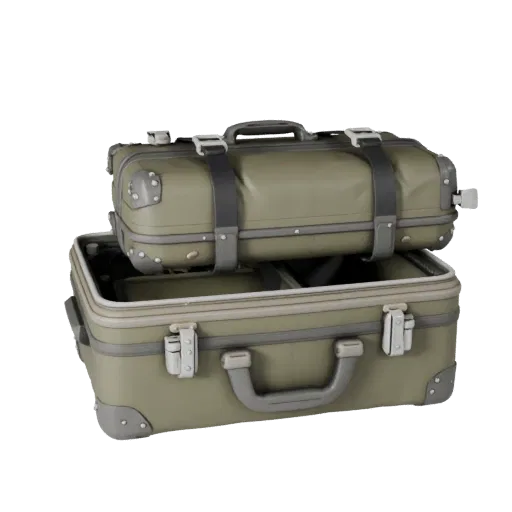 Utility Travel Suitcase Realistic 3D model, three-quarter studio render, showing plastic, usable openings.