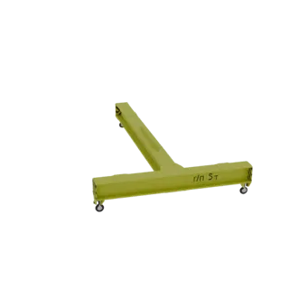 3D model render of a yellow engine hoist with a visible frame and wheels, set against a white background.