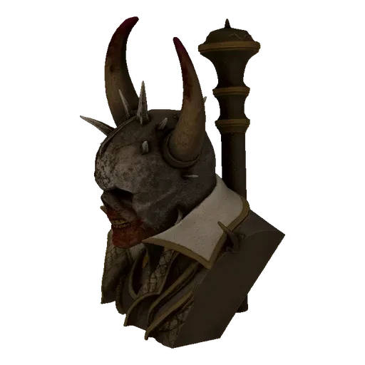 Modèle 3D d'un buste de guerrier cornu gothique avec casque à pointes, cornes rouges et masse, dans un style sombre et détail