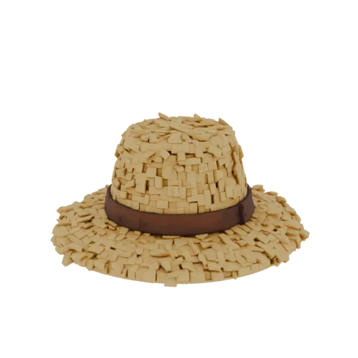 3D model of a Minecraft style straw hat with straw texture and brown band, on a black background