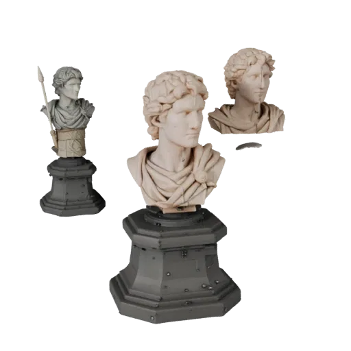 Classical Historical Bust modular kit 3D model preview showing facial planes, top-down kitbash view
