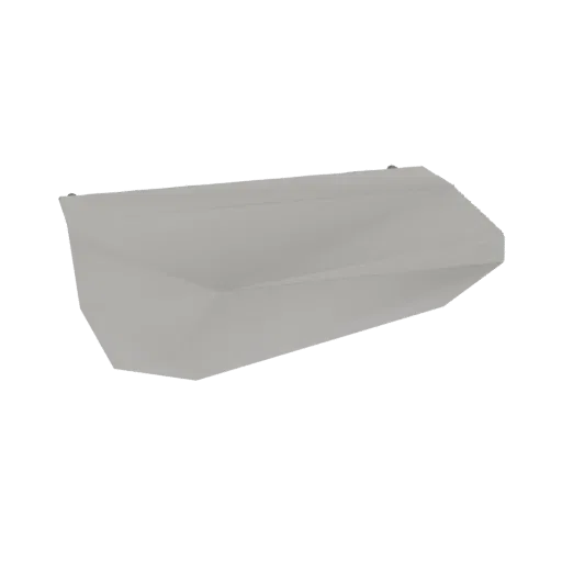 A 3D render of a modern, light gray geometric wall shelf with sharp angles and a minimalist design, viewed from a slight angle.