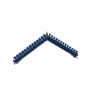 A 3D render of an ornate blue corner trim, shaped like an inverted V, with detailed triangular patterns and decorative finial
