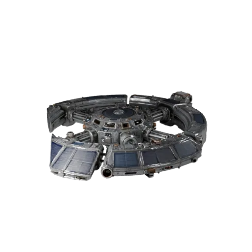 Orbital Docking Hub High Poly 3D model, close-up studio render, showing metal modules, modular station layout.