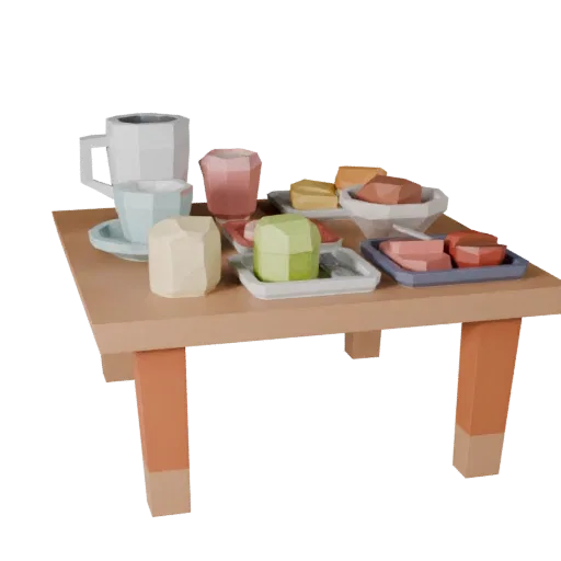 Cafe Charcuterie Board Low Poly 3D model, game viewport three-quarter view, showing ceramic, arranged serving layout.