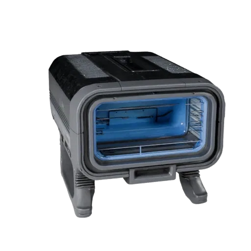 Holographic Projector Realistic 3D model, three-quarter studio render, showing emissive strips, strong prop silhouette.