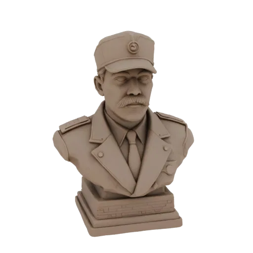 3D model of a Soviet officer bust with a cap, in a classic sculpture style.