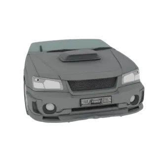 Front view of a 3D model of a gray SUV with a prominent hood scoop and aggressive styling.