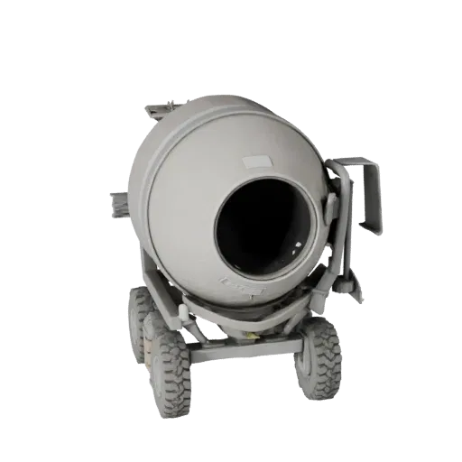 Roadwork Concrete Mixer Product Viz 3D model, three-quarter studio product render, showing concrete, form detail.