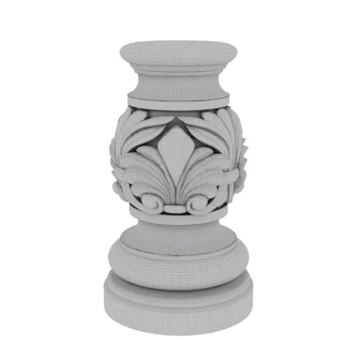 Wireframe render of a 3D model of a classical column base with ornate acanthus leaf carvings.
