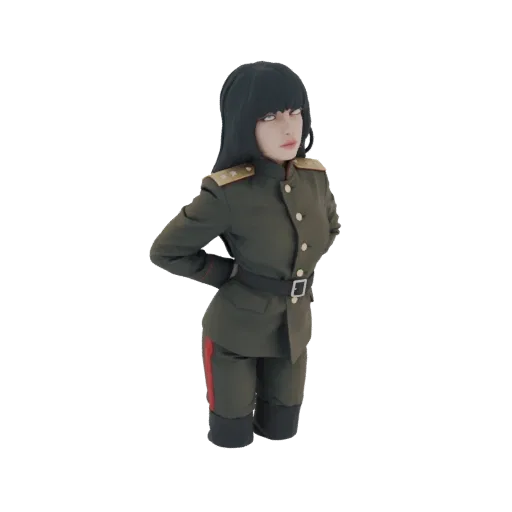 Modèle 3D d'un buste portant un uniforme militaire soviétique détaillé avec épaulettes et ceinture, rendu sur fond blanc.