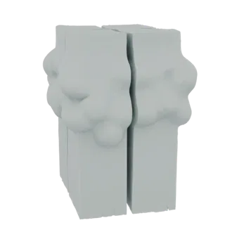 Uma renderização 3D de dois apoios de livros abstratos cinza claro em forma de nuvens estilizadas, lado a lado.