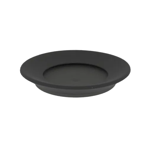 A 3D render of a matte black modern coaster with a recessed center, presented on a black background.