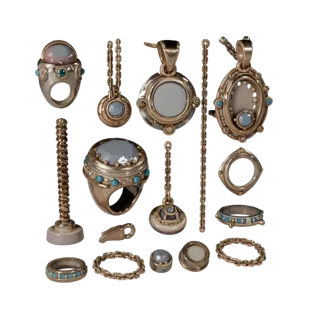 Boho Ring And Pendant Set game ready 3D model, top-down studio render, showing set silhouette and surface contrast.