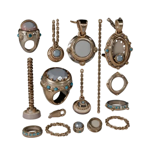 Boho Ring And Pendant Set game ready 3D model, top-down studio render, showing set silhouette and surface contrast.