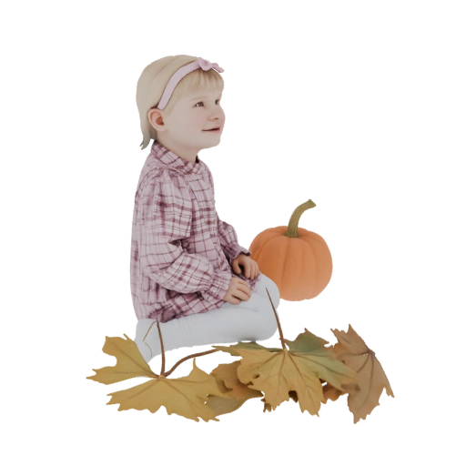 Little Girl with Pumpkin and Autumn Leaves