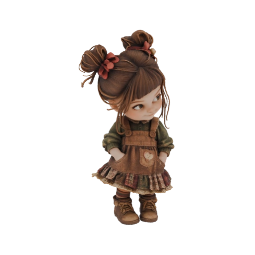 Cute Girl with Pigtails Doll
