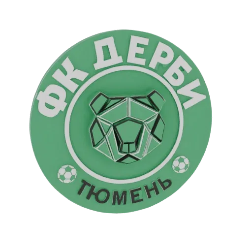 Modelo 3D del logo del FC Tyumen, con una insignia circular verde que presenta una cabeza de oso geométrica, texto 'ФК ТЮМЕНЬ
