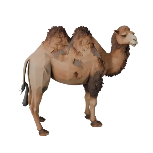 Low Poly Kamel 3D-Modell, Gameplay-Kamera-Seitenansicht, Low-Poly-Tier-Asset mit Oberflächenaufteilung, Körperrhythmus, Gesic