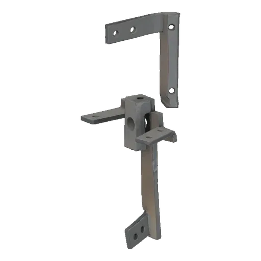 3D render of a grey, metallic, cross-shaped industrial bracket assembly with multiple mounting holes.
