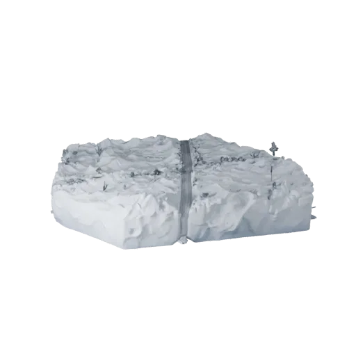 Snowy Ambush Base Unity 3D model, isometric viewport view, showing sculpted terrain, snow banks.