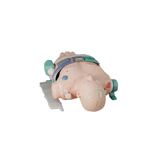 Surgical CPR Torso Trainer Stylized 3D model, stylized isometric render, showing neutral plastics, form detail.