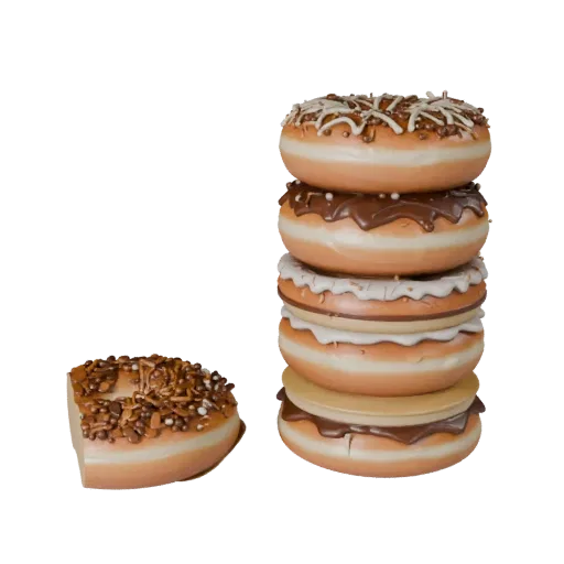 Bakery Donut Stack 3D model, three-quarter front view, Unity viewport, showing cream, sweet food silhouette.