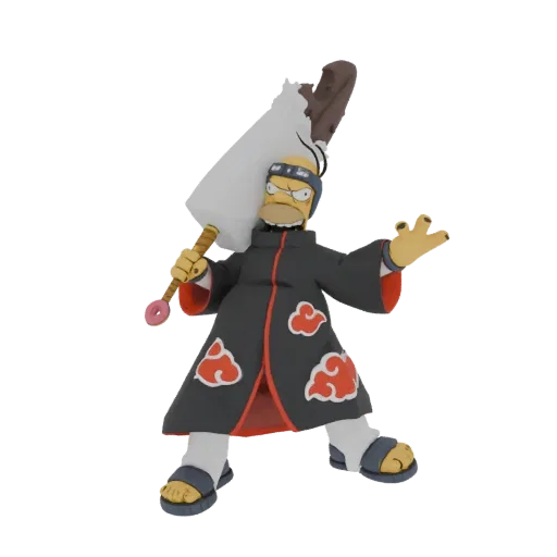 3D model of Homer Simpson in Akatsuki costume holding a giant ice cream sword