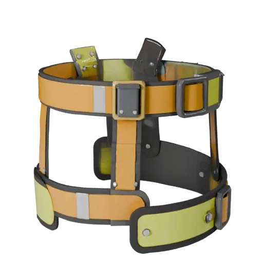 Warehouse Protective Harness Low Poly 3D model, game viewport three-quarter view, showing plastic shells, form detail.