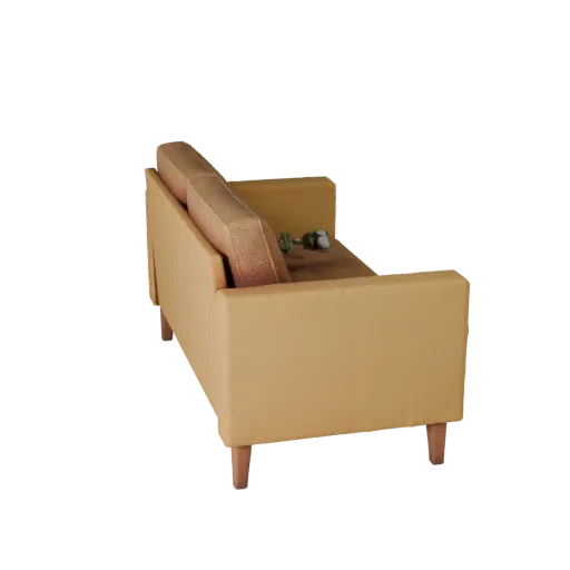Mid Century Modular Couch Low Poly 3D model, living room, game viewport three-quarter view, woven fabric detail.