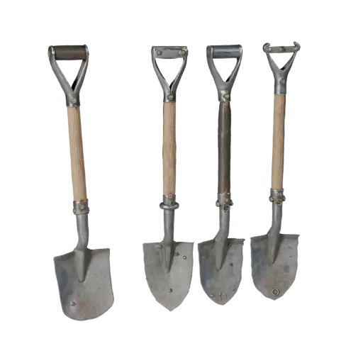 Vintage Shovel Modular 3D model, isometric modular kit view, showing painted metal, functional silhouettes.