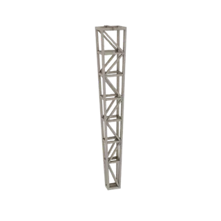 Modelo 3D de una sección de torre de celosía cónica con estructura de celosía metálica, que se estrecha hacia la parte superi